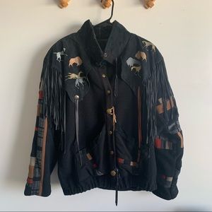 Vintage suede and wool coat with fringe